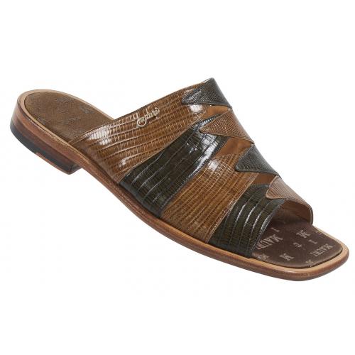 Mauri "1774" Olive / Taupe Genuine Lizard Slide-In Open Toe Sandals.